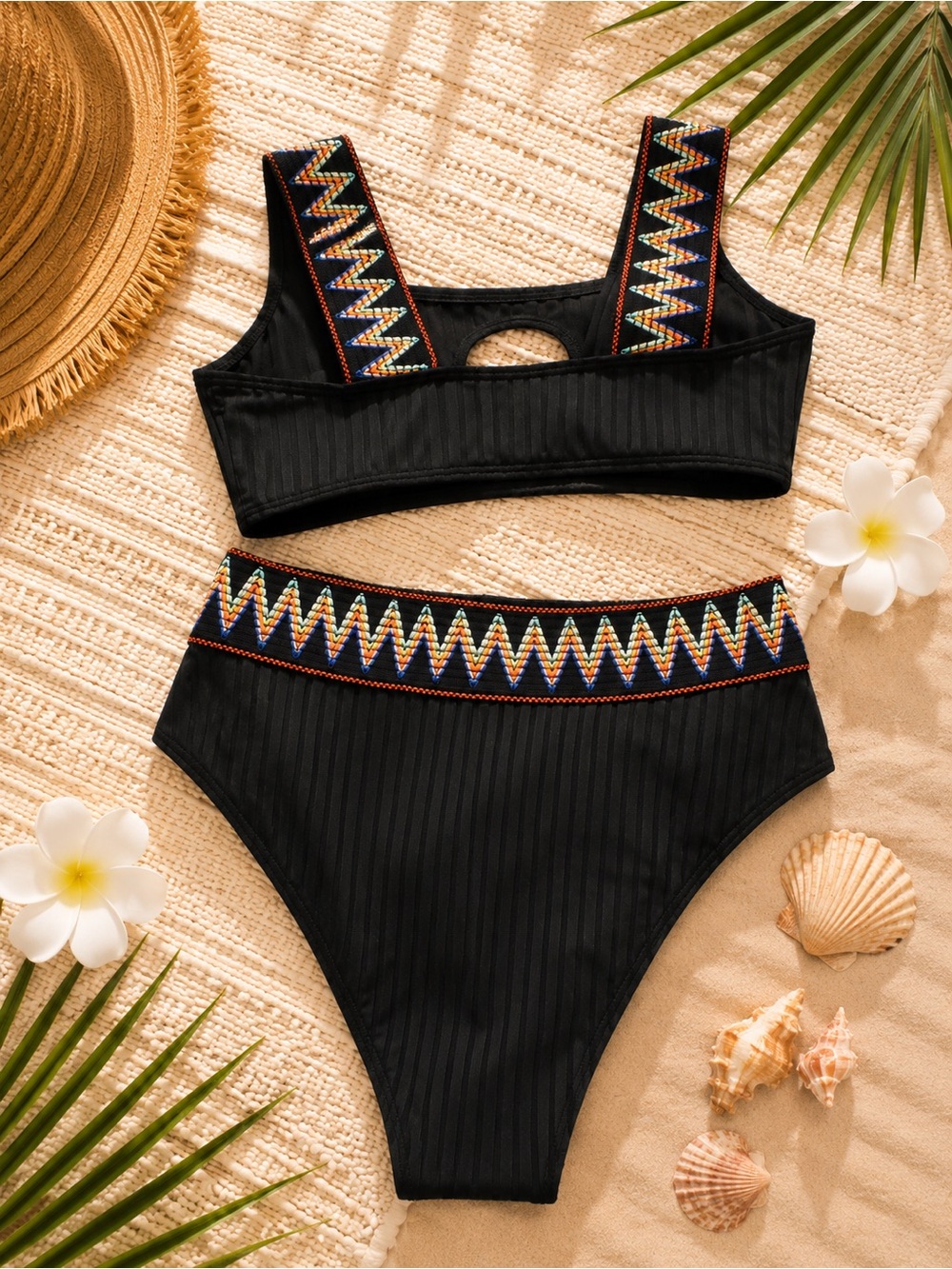 NWT Cupshe Geo Cut Out Bikini Top & High Waist Bikini Sz M - Picture 3 of 4